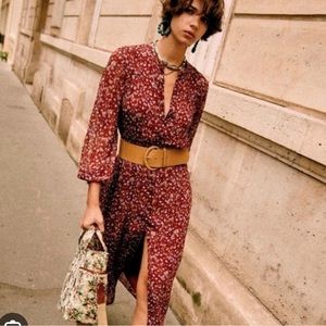 Sezane Alex dress in Bordeaux flower print/ size 34